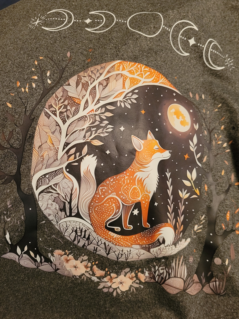 3xl Gray S/S Tee with Fox And Moon Phases - Picture 4 of 7